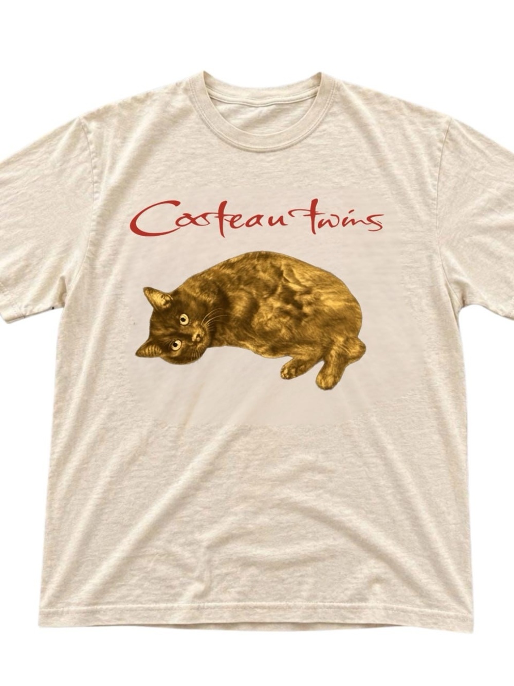 Cream Tee with Gold Cat and Red Script